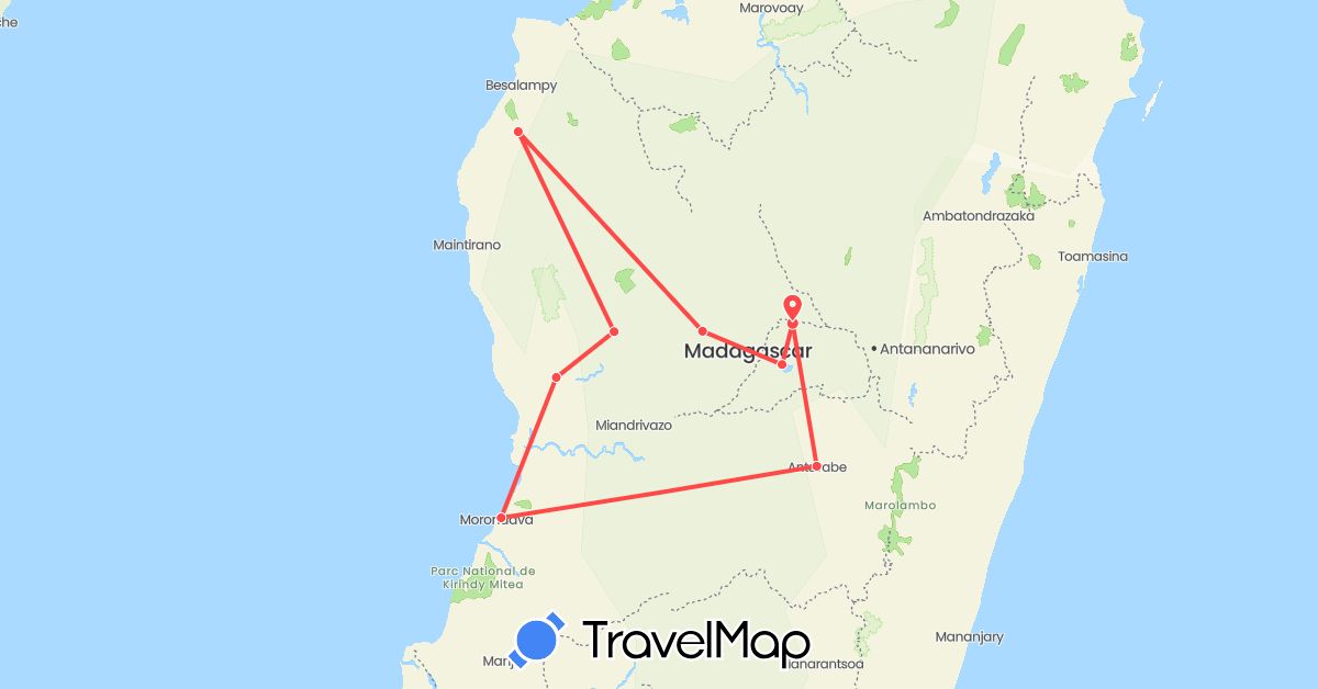 TravelMap itinerary: hiking in Madagascar (Africa)